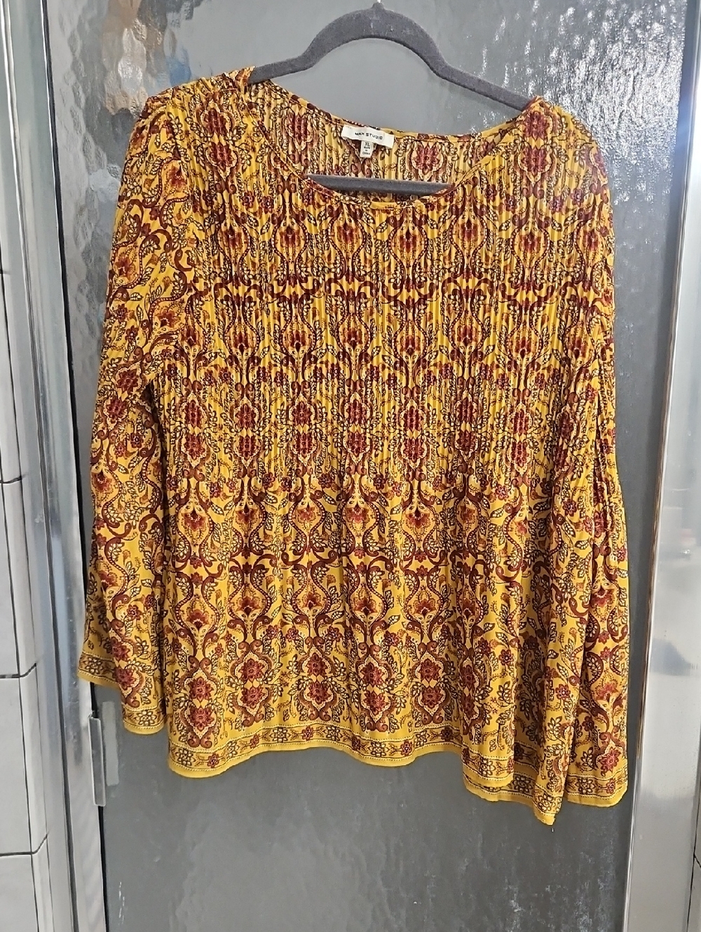 Mustard Yellow Paisley Smocked Boho Blouse - Women